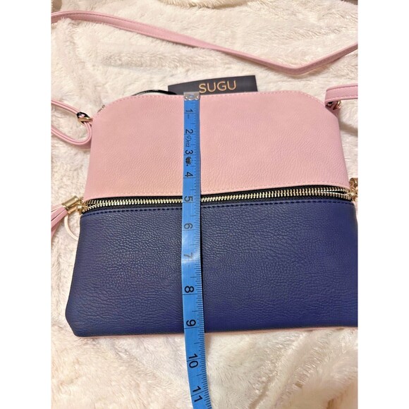 SUGU Lightweight Medium Dome Crossbody Bag Shoulder Bag with Tassel Blush Navy - Picture 4 of 10